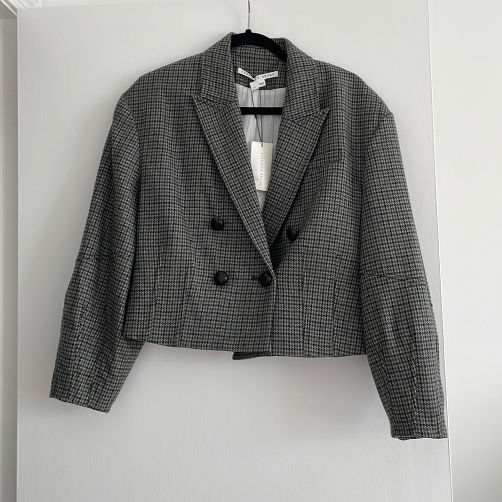 Veronica Beard Sybille Cropped Tailored Jacket in Sage Multi